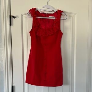 Red Sleeveless Dress with Lace Detail
